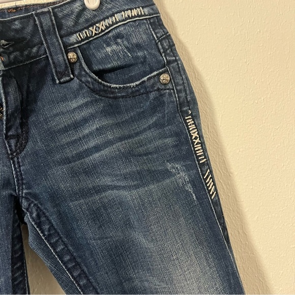 Rock Revival Jen Boot Jeans Sz 29 Faux Leather Embroidered Back Flap Pockets EUC - Picture 4 of 15